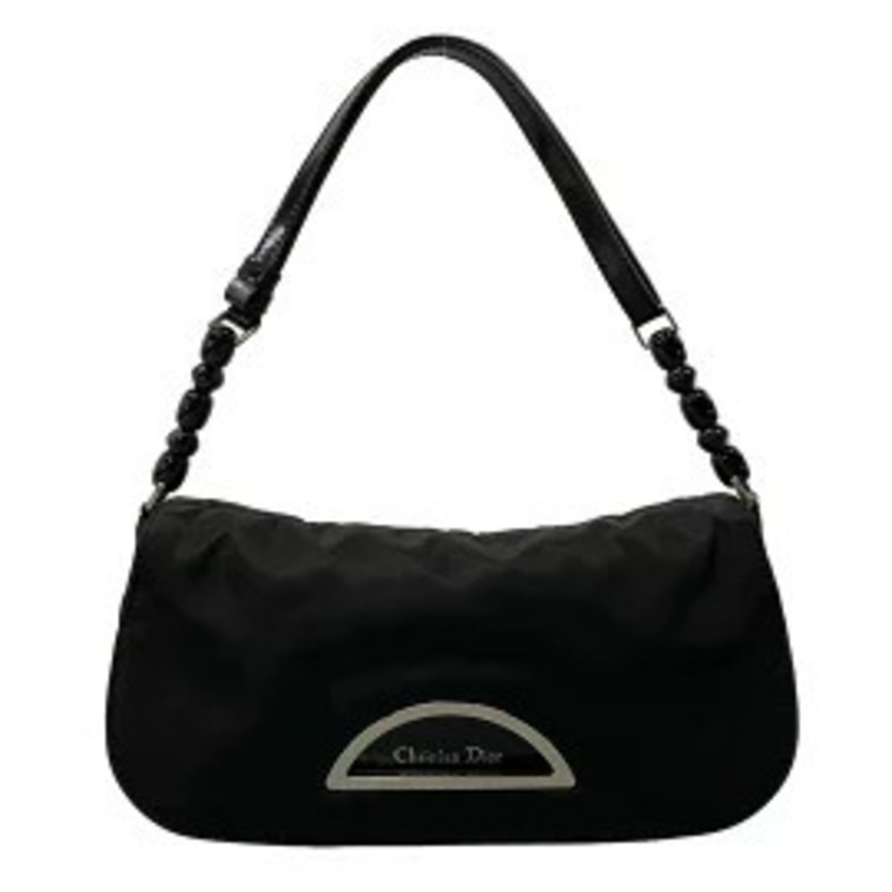 Christian Dior Maris Pearl Handbag Black Leather